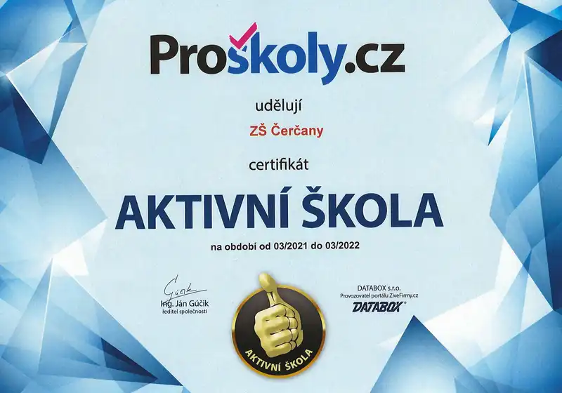 certifikát Aktivní škola